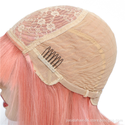 Top quality Ombre Color Rose Pink Short Bob Wigs Full Brazilian Cuticle Aligned Human Hair Wig with Bang